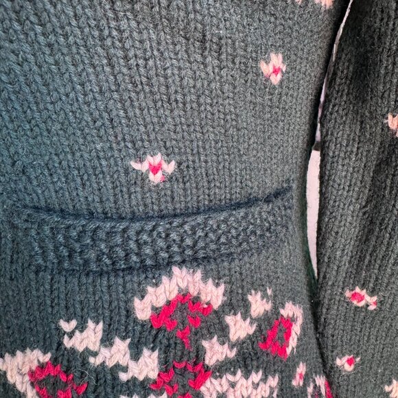 VTG Ralph Lauren Hand Knit Reindeer Cardigan Faux Fur Collar 90's (Size S) - Picture 16 of 16